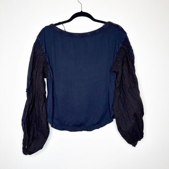 Free People Light Magic Henley Balloon Sleeve Top Women's Black Size S *flaw - Picture 3 of 8